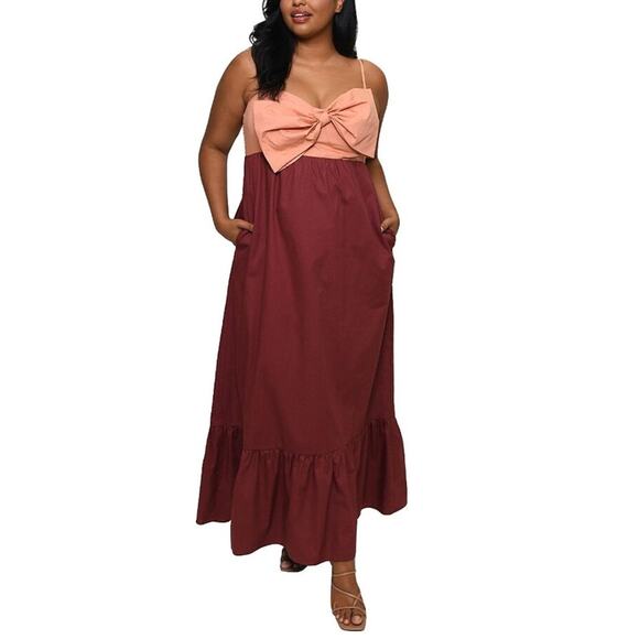 Hutch Olani Bow Flounce Hem Maxi Dress Size Large NWT Anthropologie Flirty - Picture 1 of 12